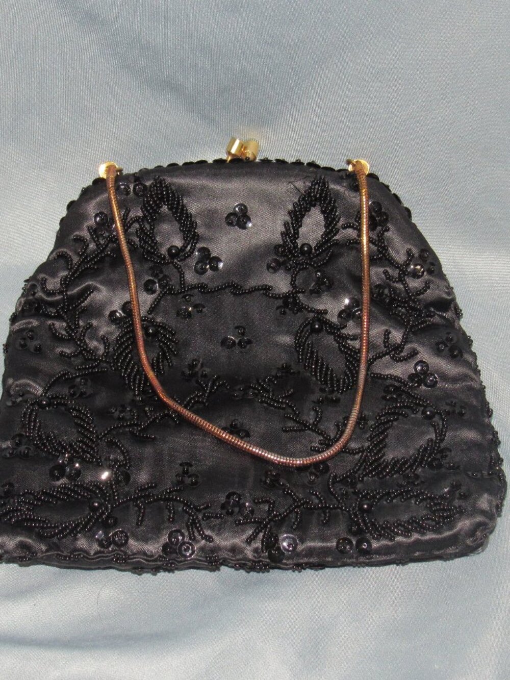 1950's Stephanie British Hong Kong Designer Evening Beaded Black Purse Y722